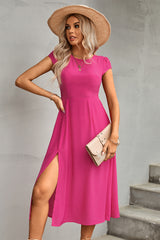 Anna Tie Back Cutout Round Neck Split Dress