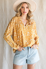 Frances Printed Notched Neck Smocked Blouse