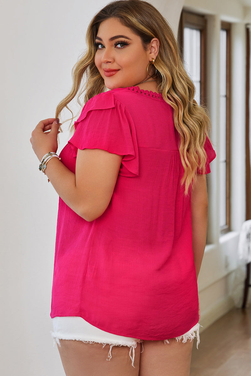 Tillie Plus Size Notched Neck Buttoned Flutter Sleeve Blouse