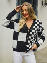 Polly Plaid V-Neck Dropped Shoulder Cardigan