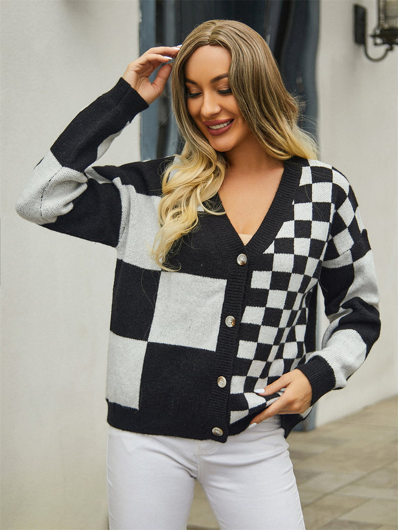 Polly Plaid V-Neck Dropped Shoulder Cardigan