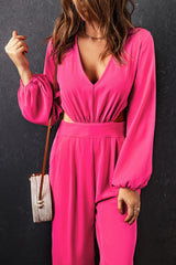 Catherine Balloon Sleeve Cutout Plunge Jumpsuit