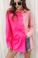 Soleil Color Block Collared Longline Shirt