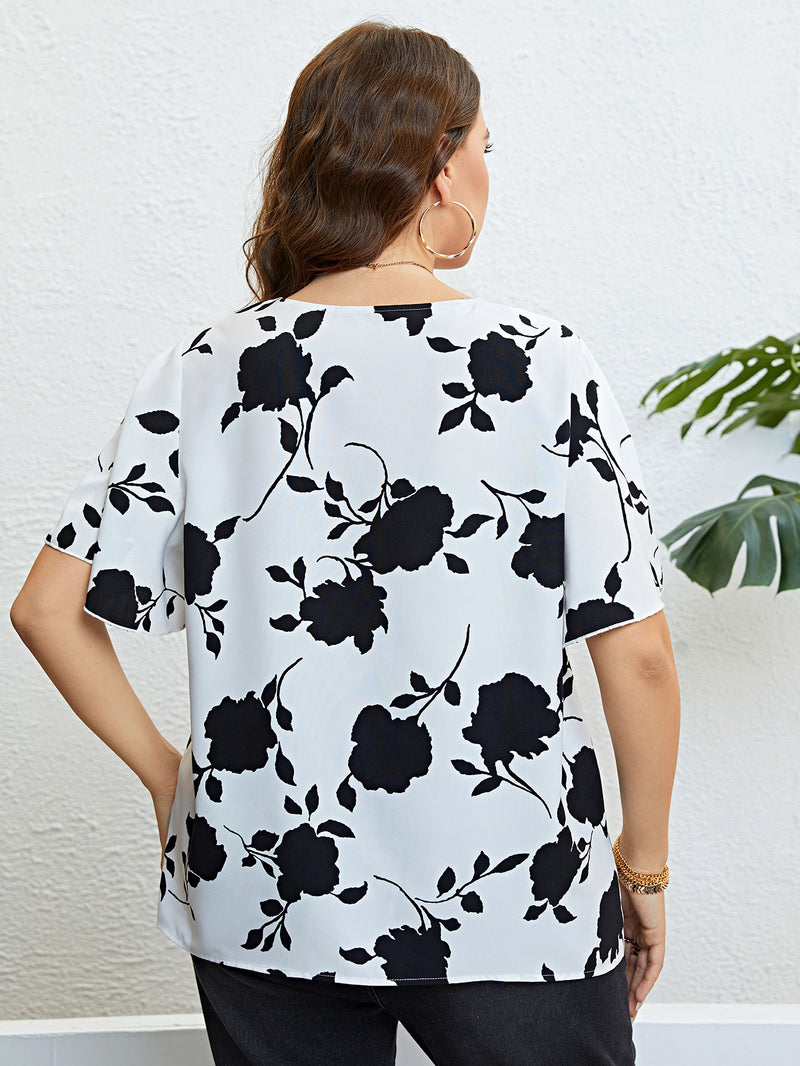 Taylor Floral V-Neck Flutter Sleeve Blouse