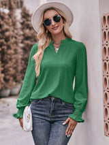 Sylvie Notched Neck Flounce Sleeve Blouse