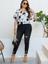 Taylor Floral V-Neck Flutter Sleeve Blouse