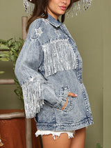 Valeria Fringe Detail Long Sleeve Denim Jacket