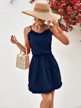 Talia Frill Trim Spaghetti Strap Mini Dress