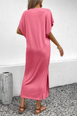 Amelie Round Neck Short Sleeve Side Slit Midi Dress