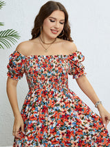 Reyna Plus Size Floral Smocked Square Neck Dress