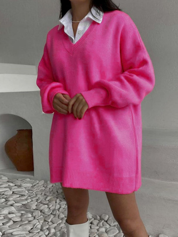 Miracle V-Neck Dropped Shoulder Sweater Dress