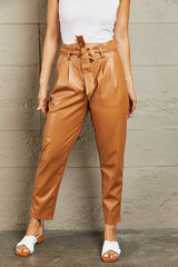 Minnie Full Size Faux Leather Paperbag Waist Pants
