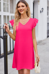Zora Ruffled V-Neck Flutter Sleeve Dress