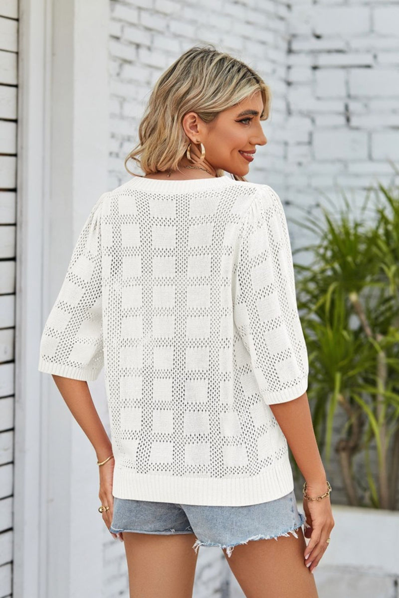 Joyce Ribbed Trim Round Neck Knit Top