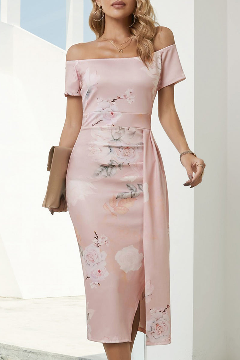 Cecilia Printed Off-Shoulder Split Dress