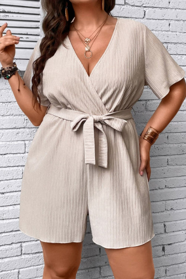 Cassandra Plus Size Tie Waist Surplice Neck Romper