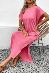 Amelie Round Neck Short Sleeve Side Slit Midi Dress