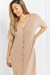 Rosie Button Down Knee-Length Dress in Natural