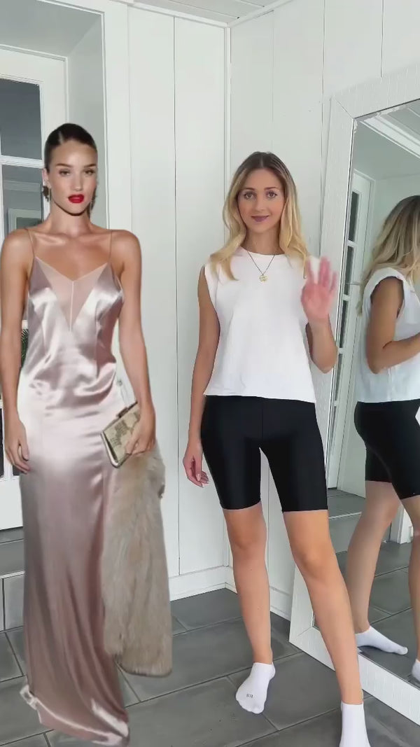 Evelyne Trim-Tie Shoulder Satin Dress