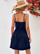 Talia Frill Trim Spaghetti Strap Mini Dress
