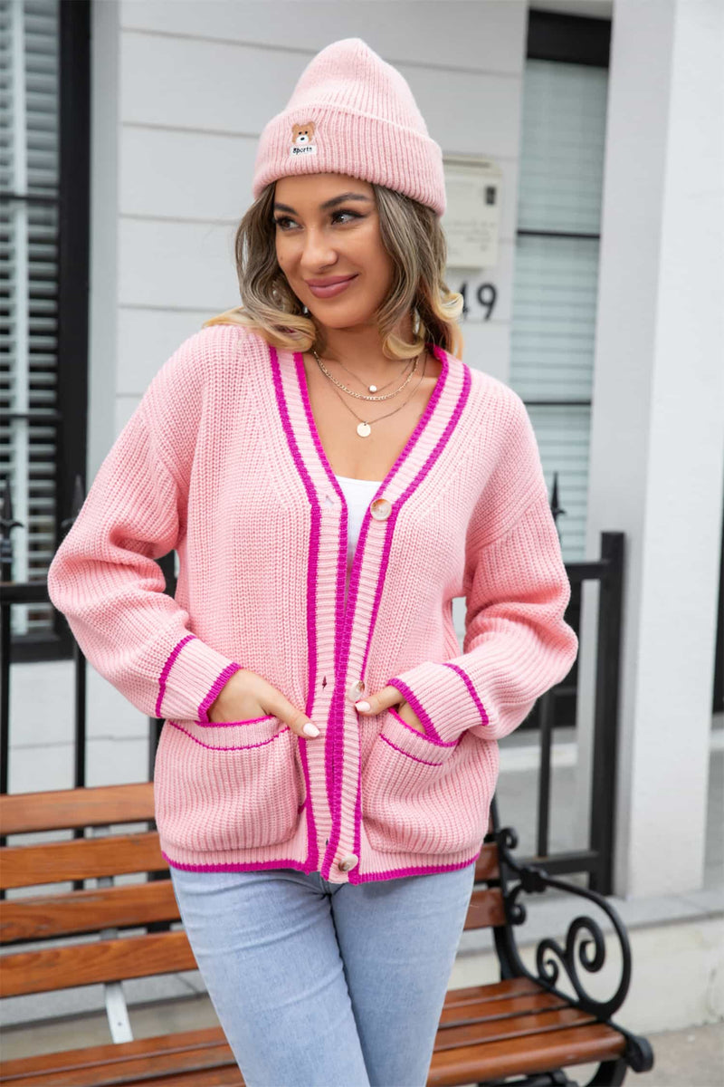 Demi Waffle Knit V-Neck Cardigan with Pocket