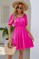 Judith Ruched Square Neck Puff Sleeve Mini Dress