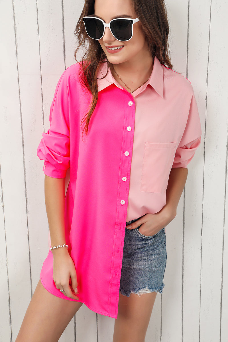 Soleil Color Block Collared Longline Shirt