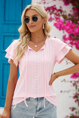 Beatrix Tie-Neck Flutter Sleeve Blouse