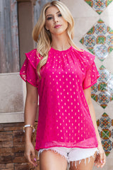 Saskia Gold Stamp Round Neck Layered Sleeve Blouse