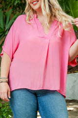 Rosalia Plus Size Notched Neck Half Sleeve Blouse