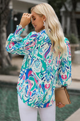 Khalani Printed Puff Sleeve Collared Blouse