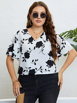 Taylor Floral V-Neck Flutter Sleeve Blouse