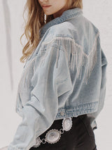 Alina Fringe Detail Dropped Shoulder Denim Jacket