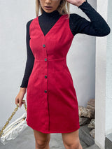 Mikayla V-Neck Sleeveless Buttoned Dress