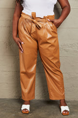 Minnie Full Size Faux Leather Paperbag Waist Pants