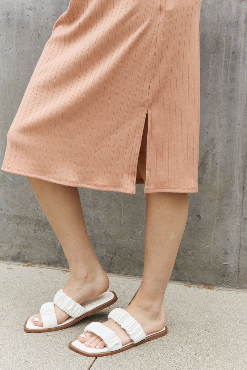 Raven Ribbed Knit Sleeveless Midi Dress in Peach