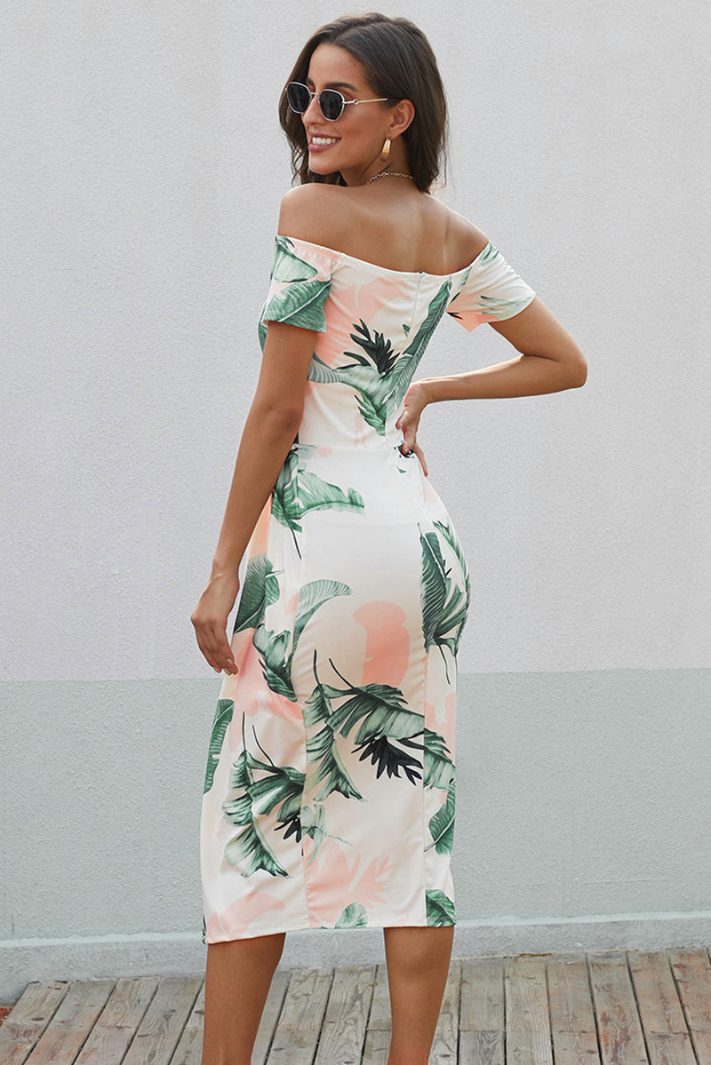 Cecilia Printed Off-Shoulder Split Dress