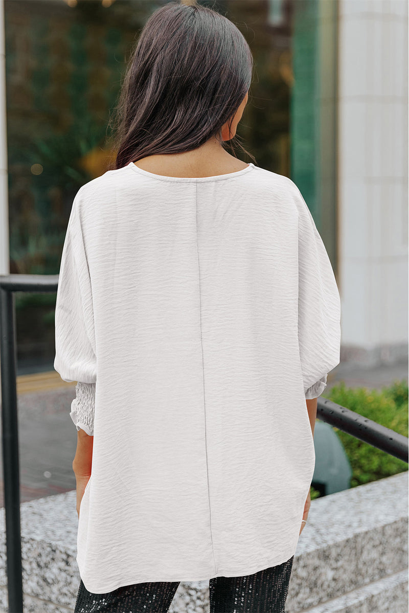 Aubriella Round Neck Dolman Sleeve Textured Blouse