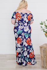 Alanna Plus Size Floral Off-Shoulder Short Sleeve Fishtail Dress