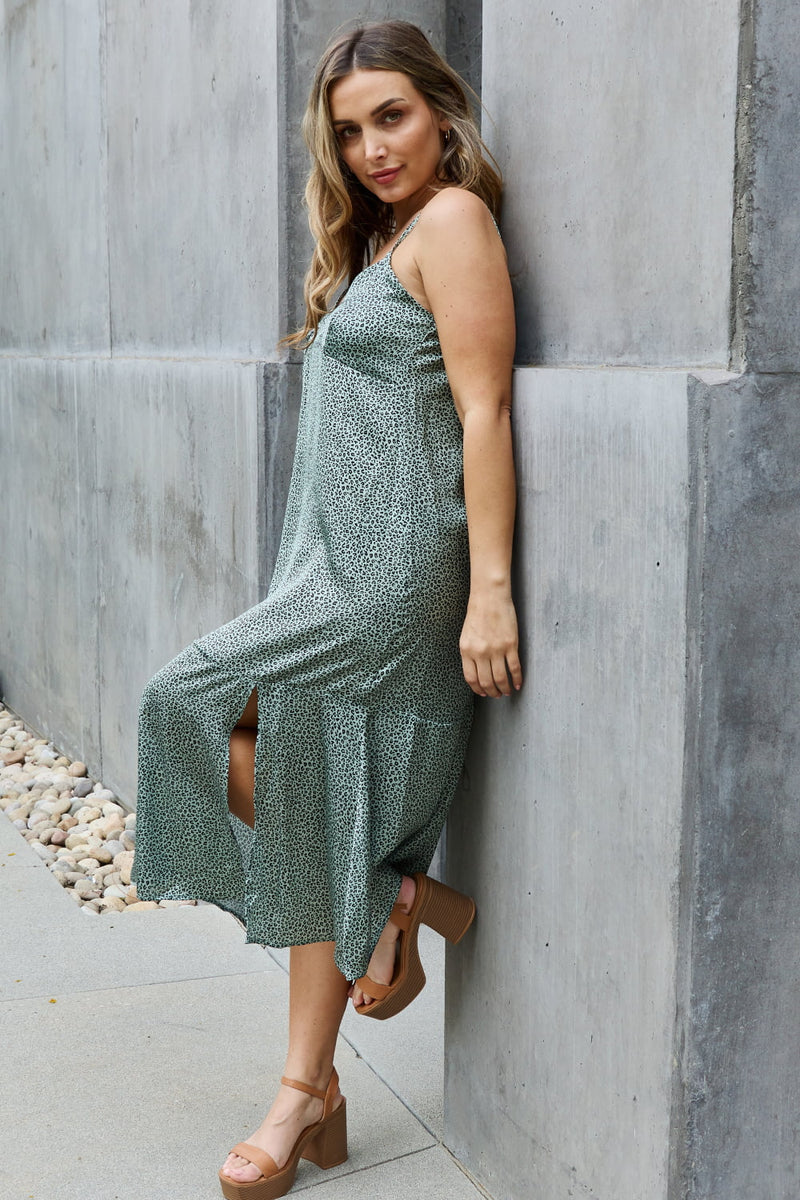 Ariana Full Size Satin Midi Slit Dress