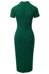 Alessandra Round Neck Tie Front Short Sleeve Buttoned Dress