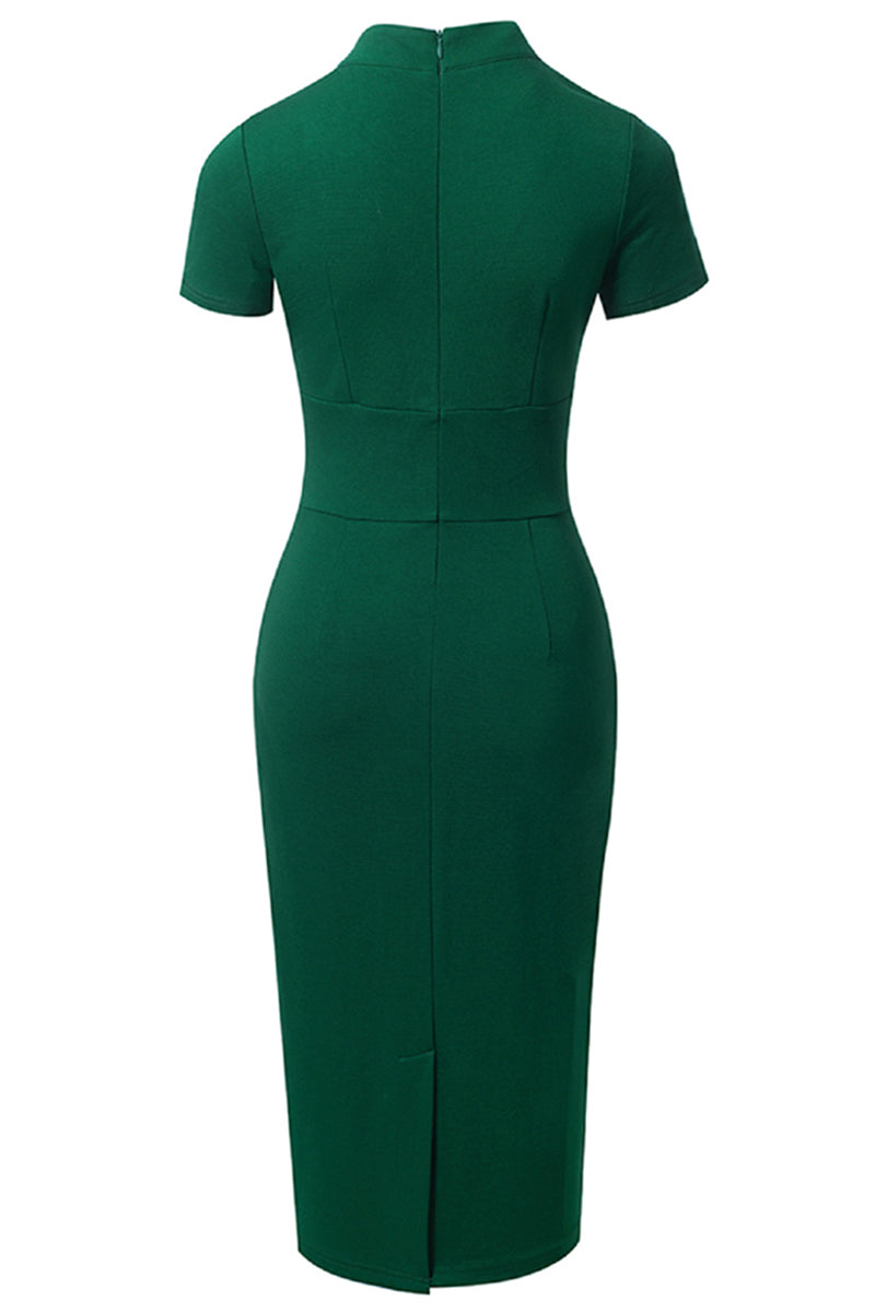 Alessandra Round Neck Tie Front Short Sleeve Buttoned Dress