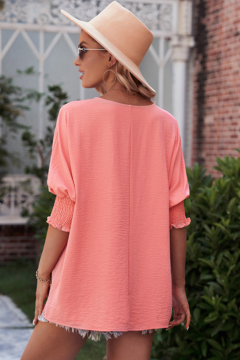 Aubriella Round Neck Dolman Sleeve Textured Blouse