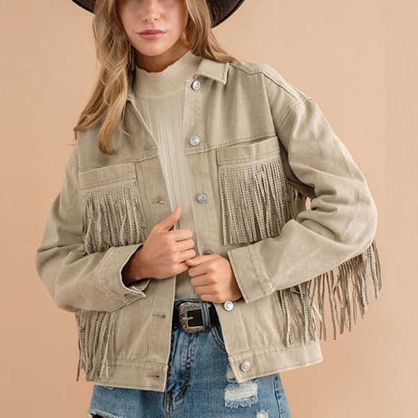 Amara Fringe Detail Dropped Shoulder Denim Jacket