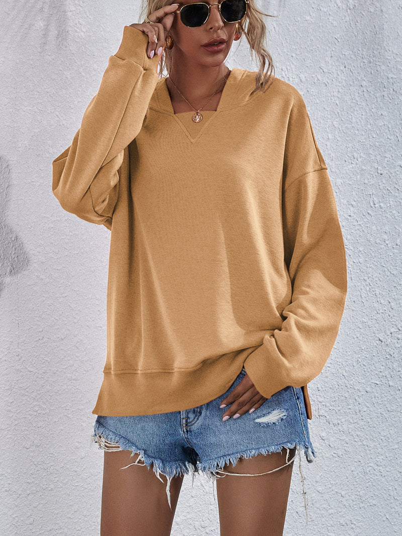 Viola Dropped Shoulder Slit Hoodie