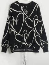 Divine Heart Pattern Drawstring Hem Sweater