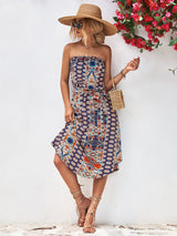 Tiana Printed Strapless Tie Belt Dress