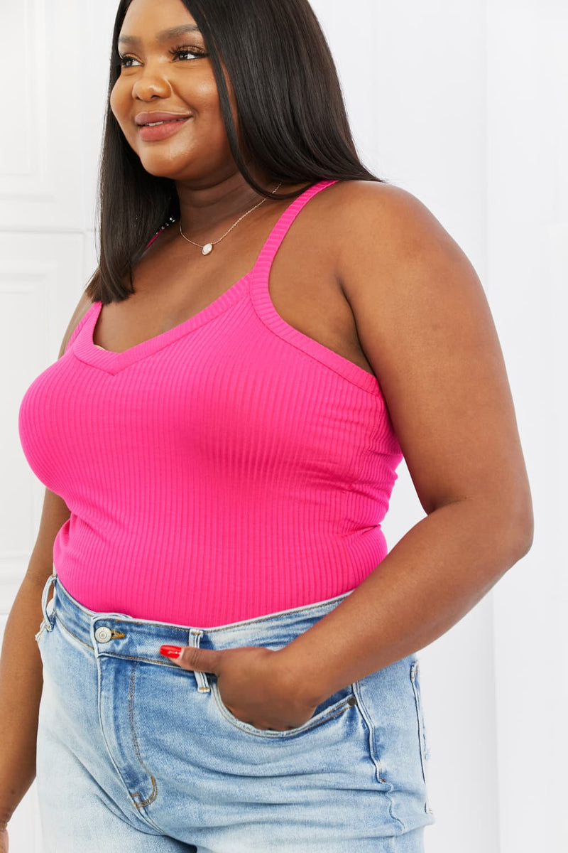 Kendall Full Size V-Neck Ribbed Cami in Hot Pink