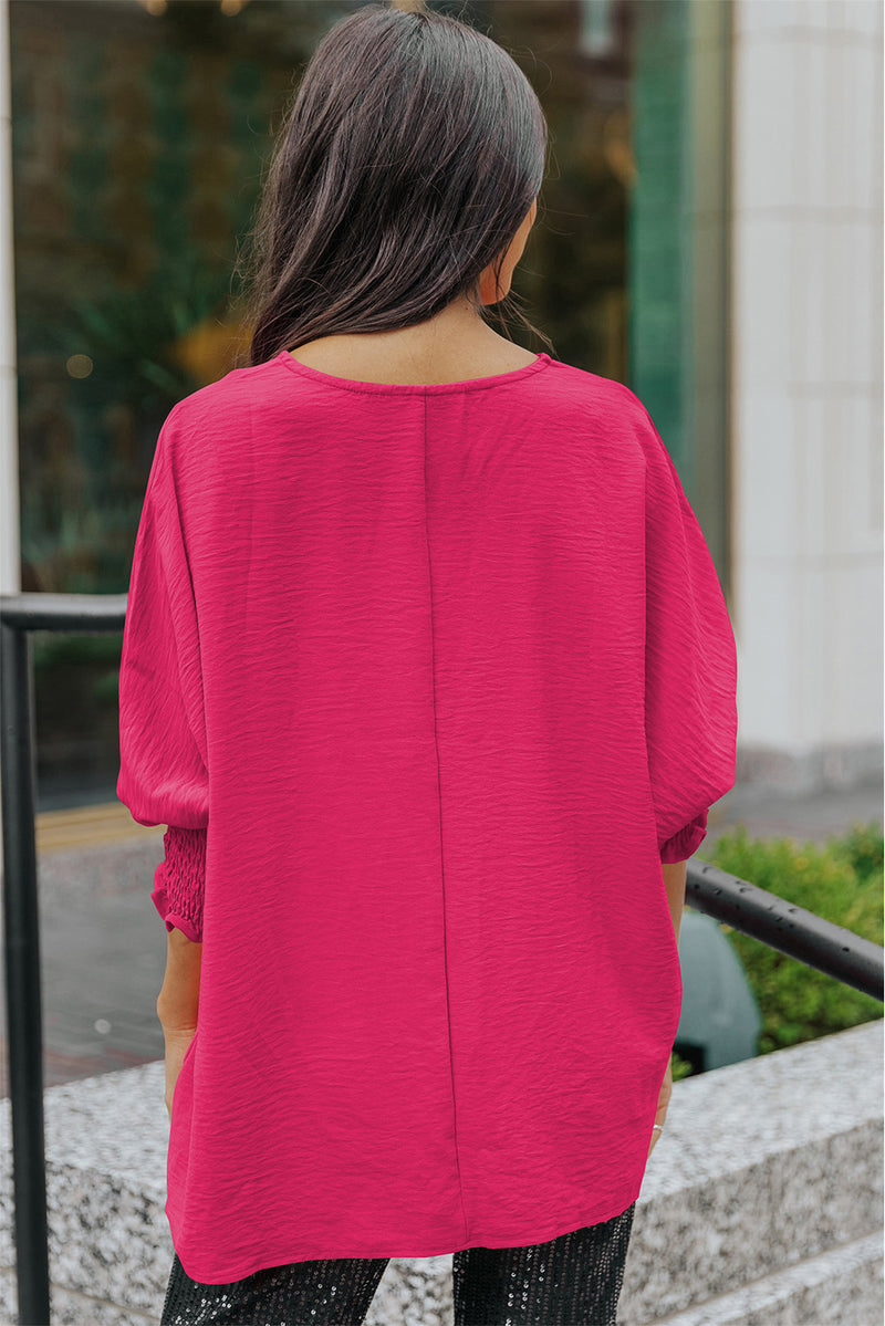 Aubriella Round Neck Dolman Sleeve Textured Blouse