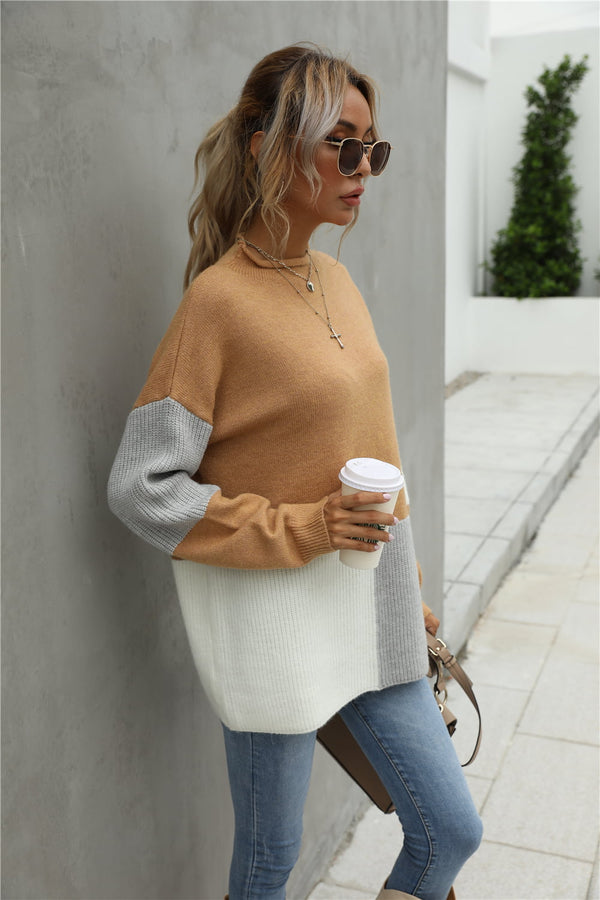 Penelope Color Block Round Neck Dropped Shoulder Sweater